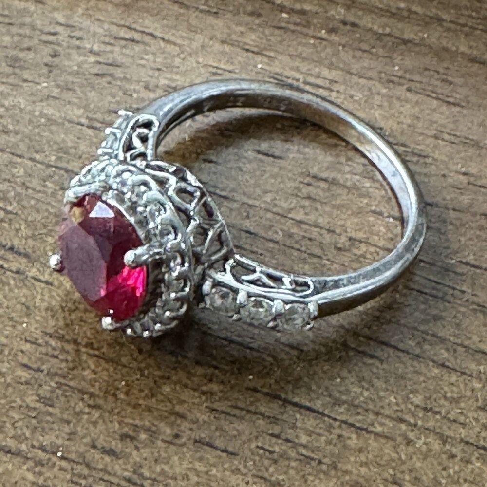 Sterling Silver Womens Ring CZ Cubic Zirconia Size 9 Red With Multiple Gem 925 - Picture 1 of 6